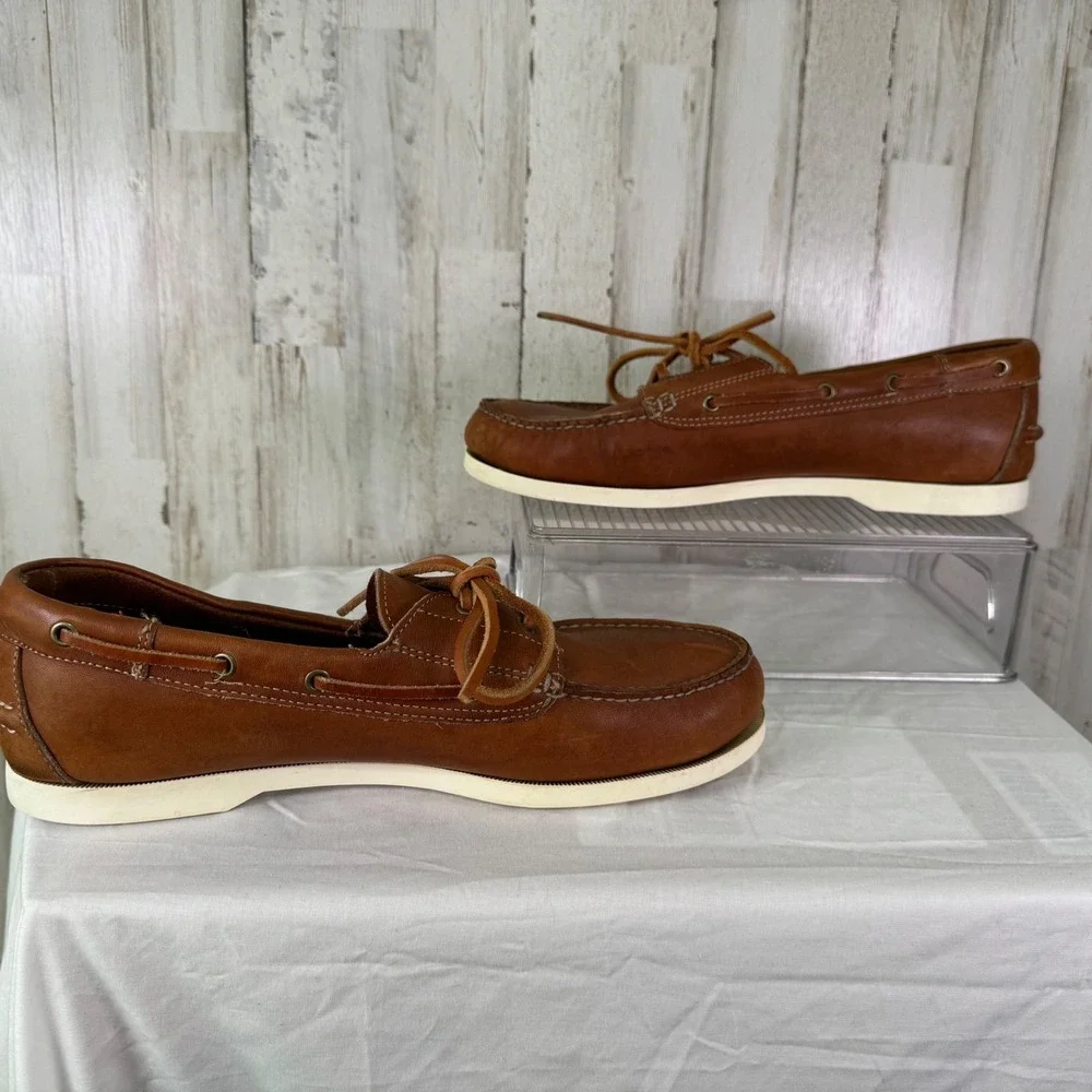 G.H. Bass & Co Boat Shoes Men 11.5 Brown Leather Moccasin Loafers Classic Preppy